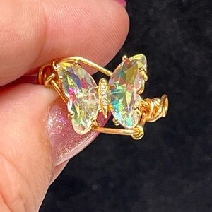 Pretty Gold Butterfly Ring/aurora Borealis